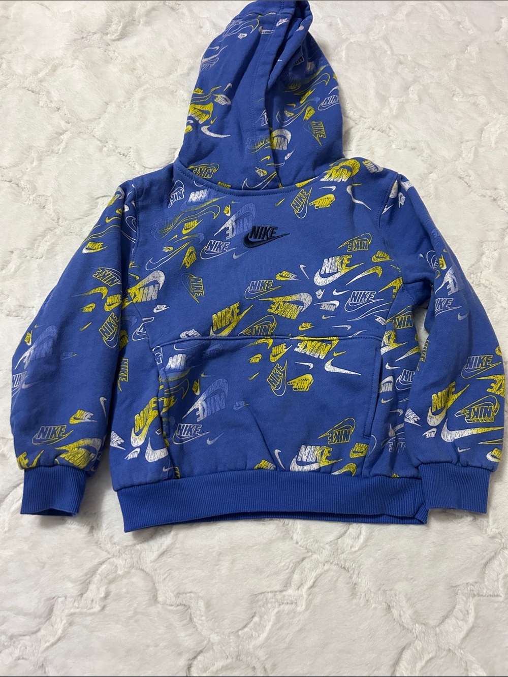 Nike Blue Pullover Hoodie with Yellow & White Logo Print